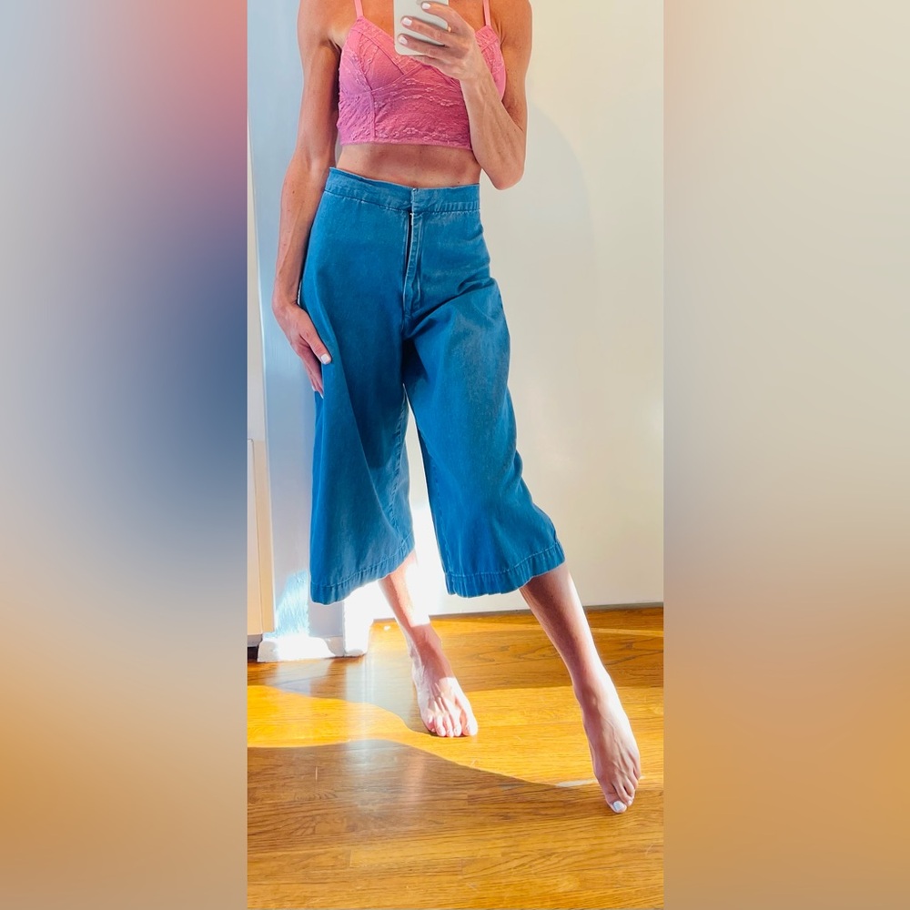 Zara Blue Flare Wide Leg Jeans skirt/pants size 0/2 - Picture 3 of 4